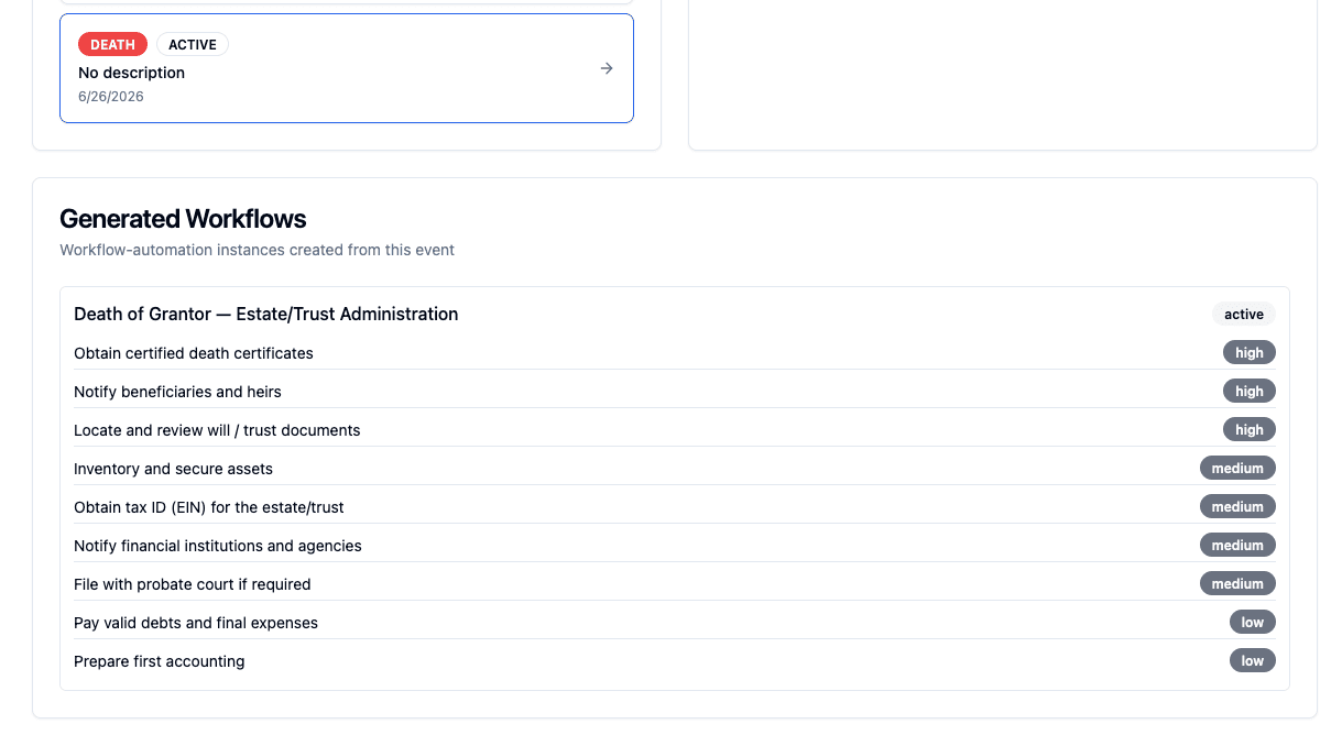 Sapphire Legal jurisdiction workflow — case type and state selector generating a full compliance action plan